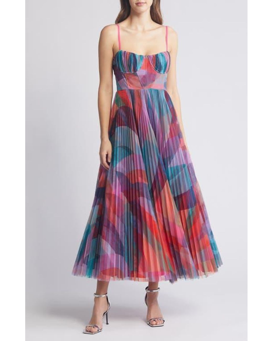 hutch amara bustier pleated fit & flare midi dress Amara Corset Pleated Tulle Fit & Flare Midi Dress In Green