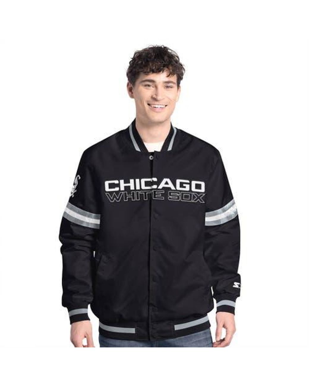 Starter Black Chicago Sox Scout Full-Snap Varsity Jacket for men