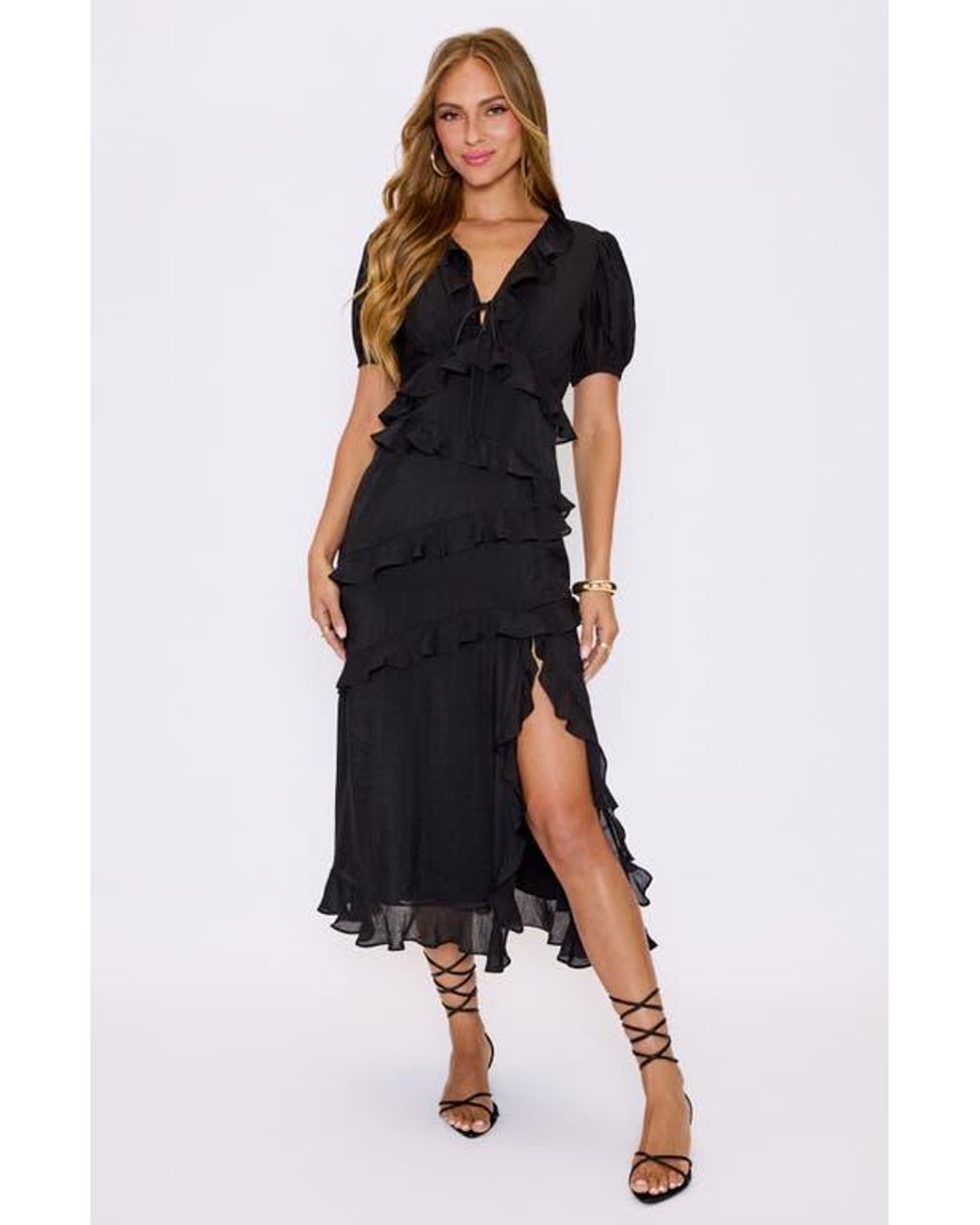 vici black dress In My Arms Ruched Mesh Maxi Dress In White