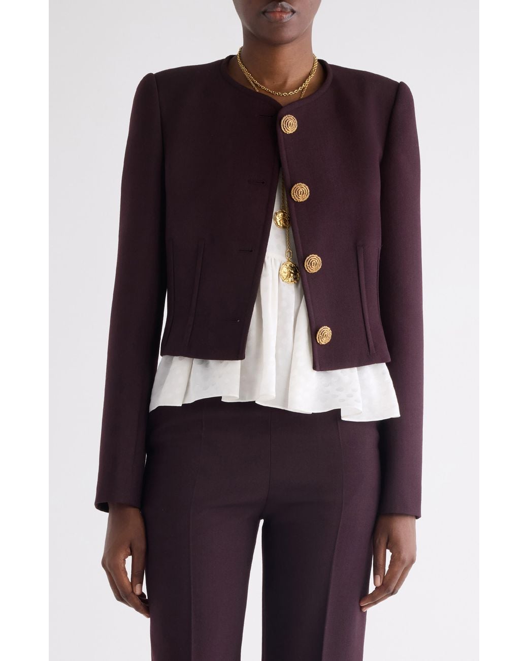 Chloé Blue Collarless Wool Crêpe Crop Jacket