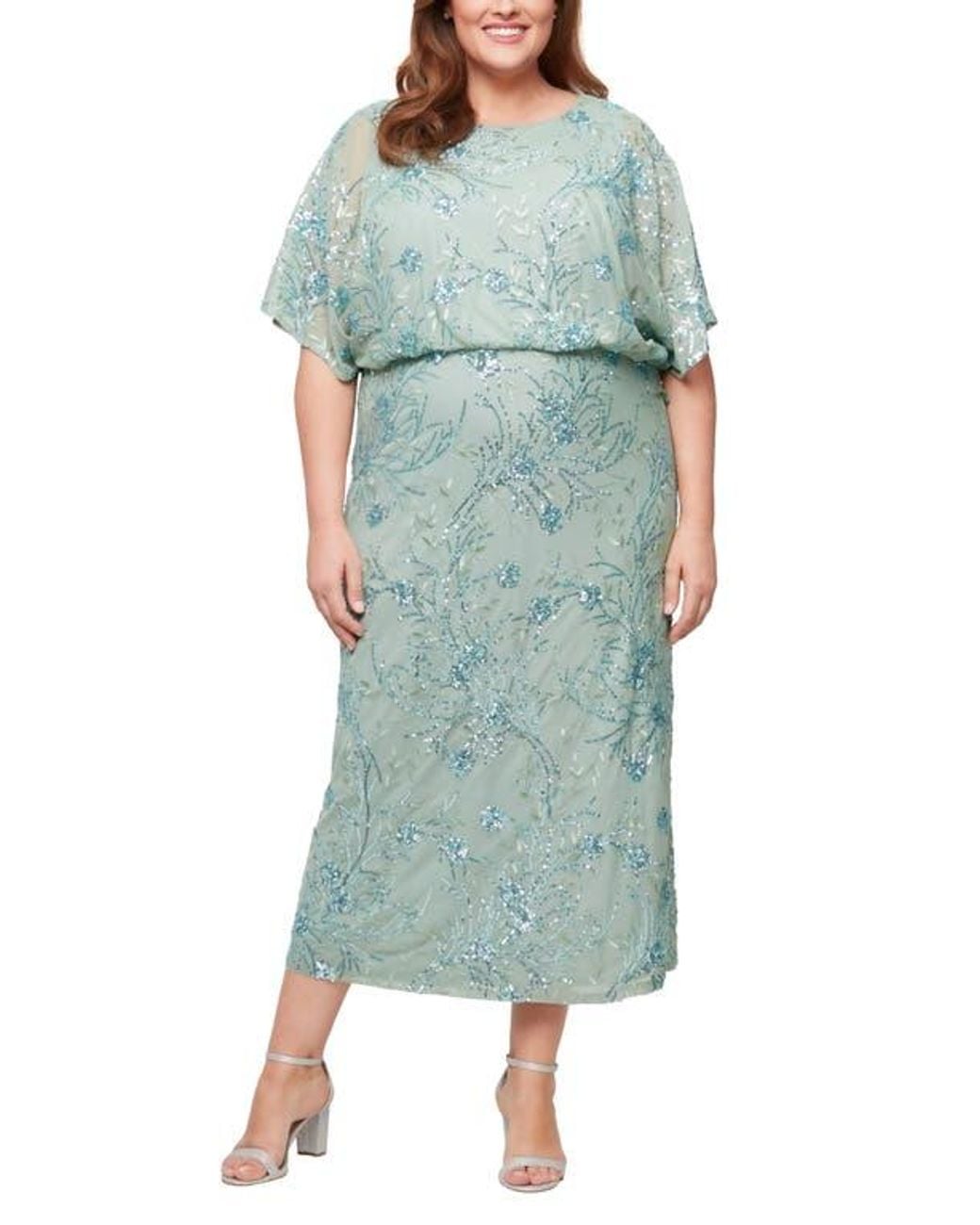 Sl Fashions Sequin Blouson Midi Dress in Green | Lyst
