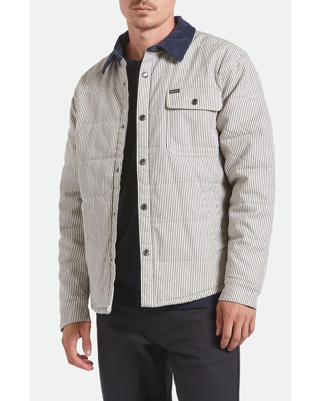 Brixton Gray Cass Engineer Stripe Quilted Jacket for men
