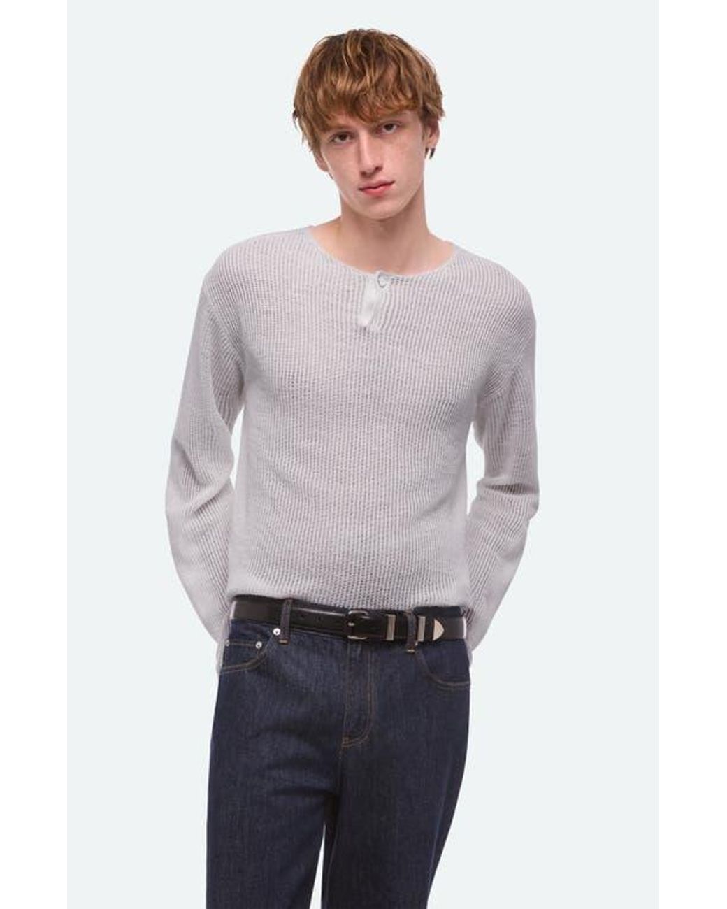 Helmut Lang Gray Texture Henley Sweater for men