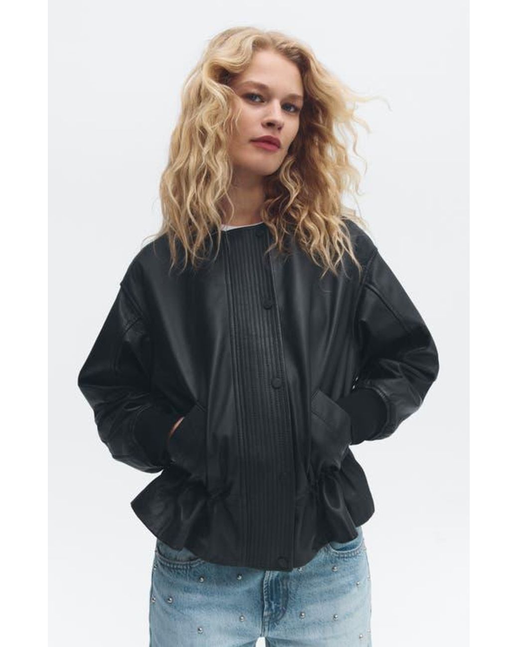 AllSaints Black Sofi Leather Bomber Jacket