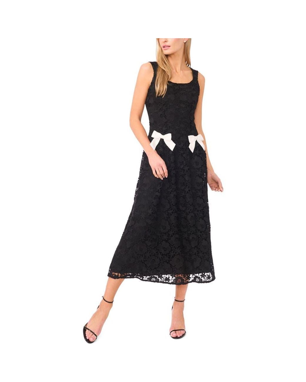 Cece Bow Detail Floral Lace Midi Dress in Black | Lyst