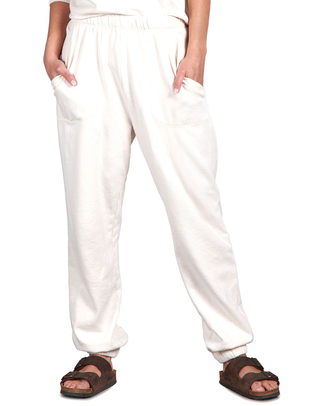 white sweatpants in store