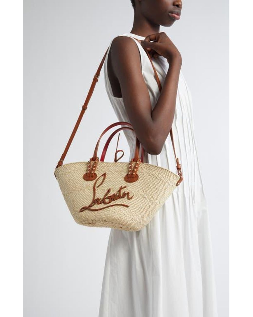 ★NEW★クリスチャンルブタン★Cabata mini raffia basket bag Cabata mini - Tote bag - Raffia and calf leather - Natural