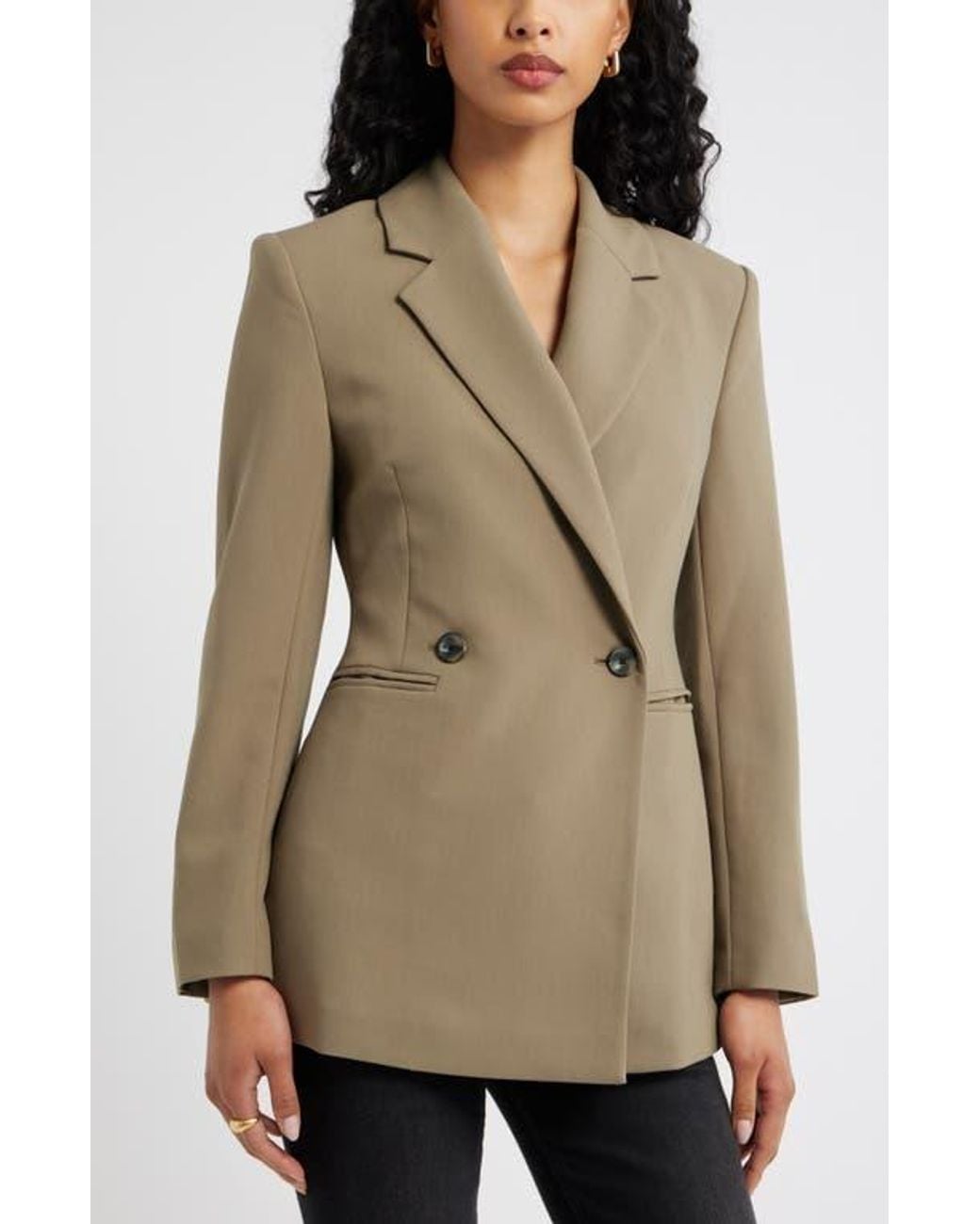 Open Edit Natural Icon Twill Double Breasted Blazer