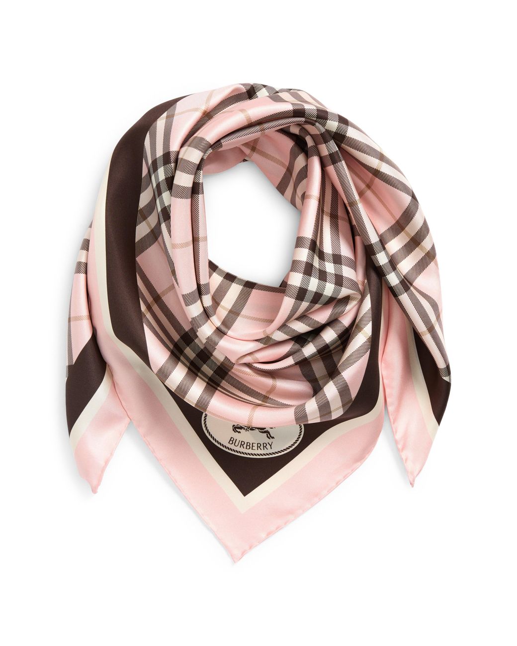 Burberry Pink Medium Border Check Square Silk Scarf