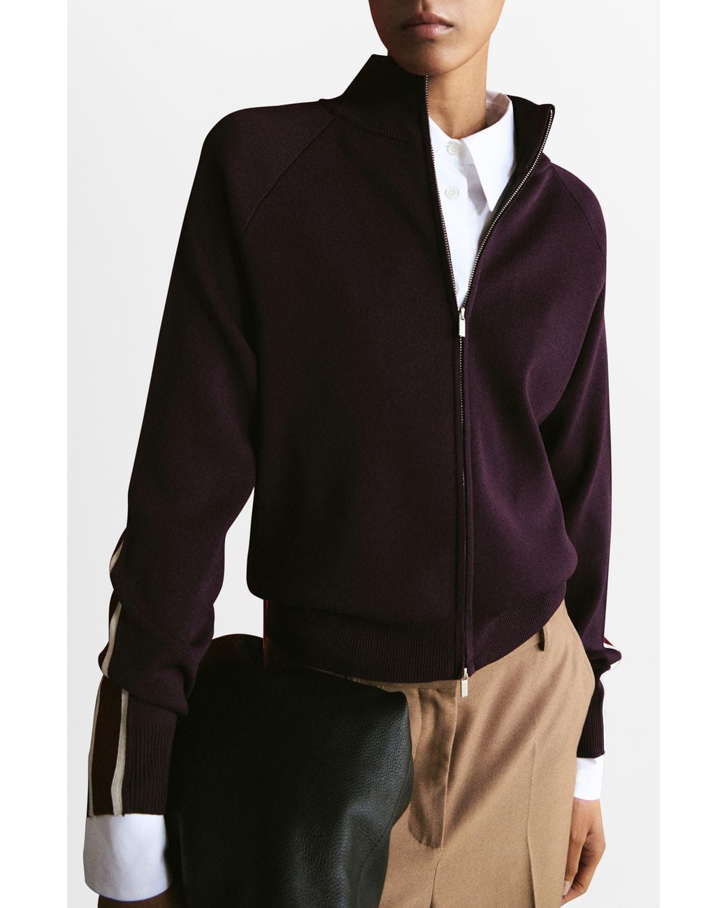 Mango Black Side Stripe Zip Cardigan