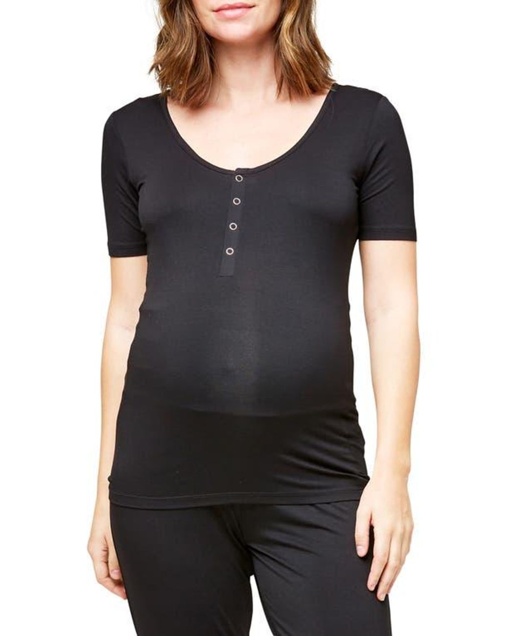 Nom Maternity Black Rhys Maternity & Nursing Snap-Front Tee