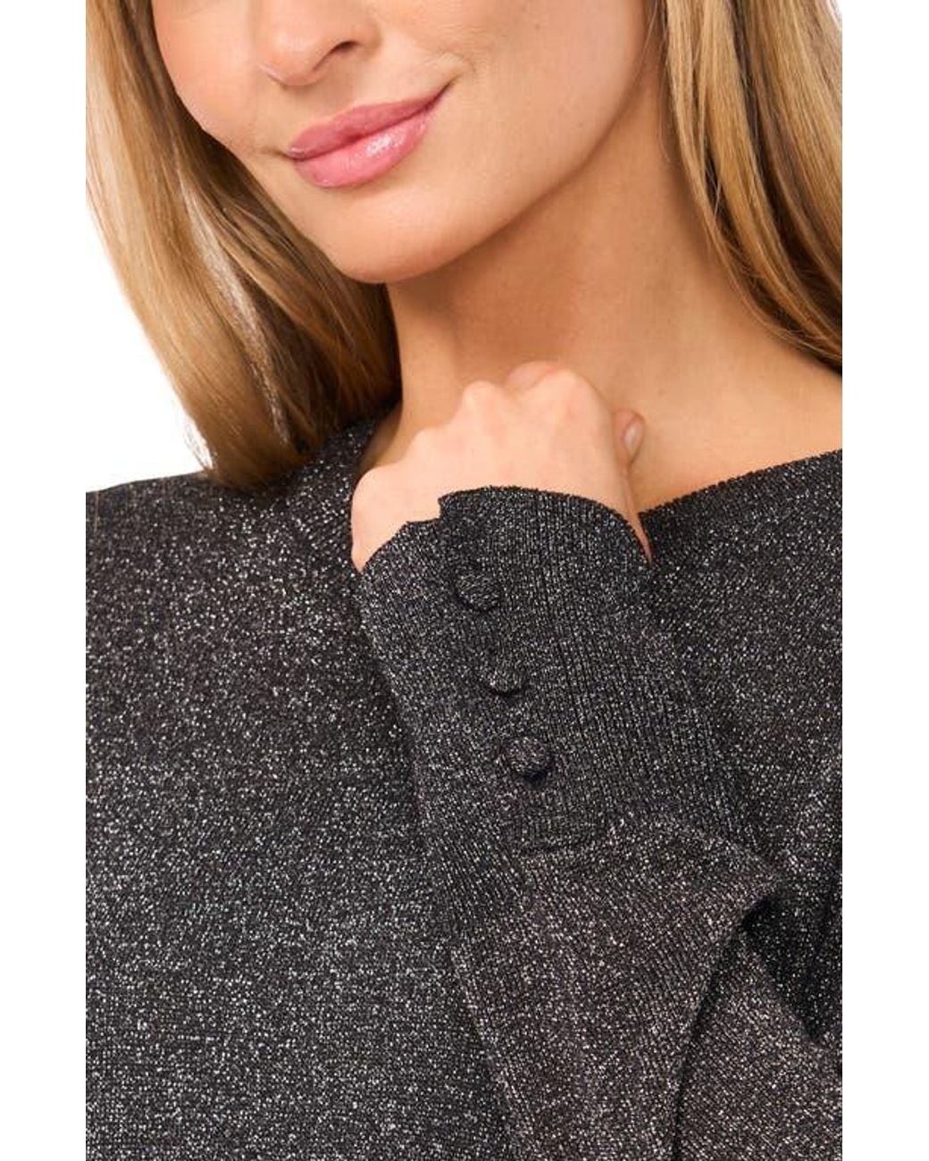 Halogen® Gray Rhinestone Button Sweater