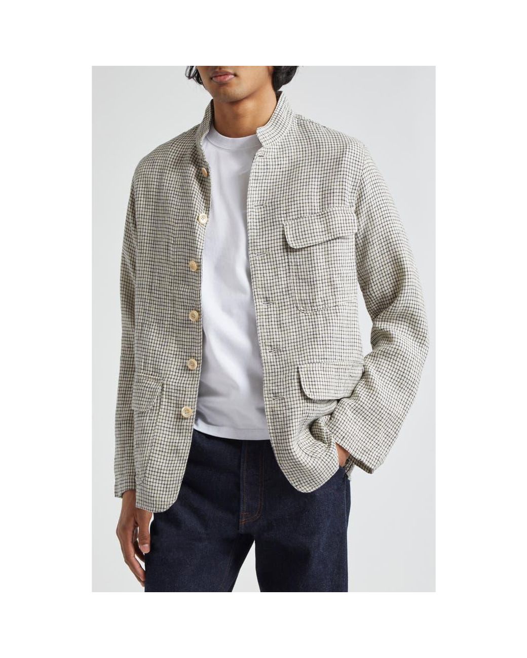 Drake's Check Linen Forestiere Jacket in Gray for Men | Lyst