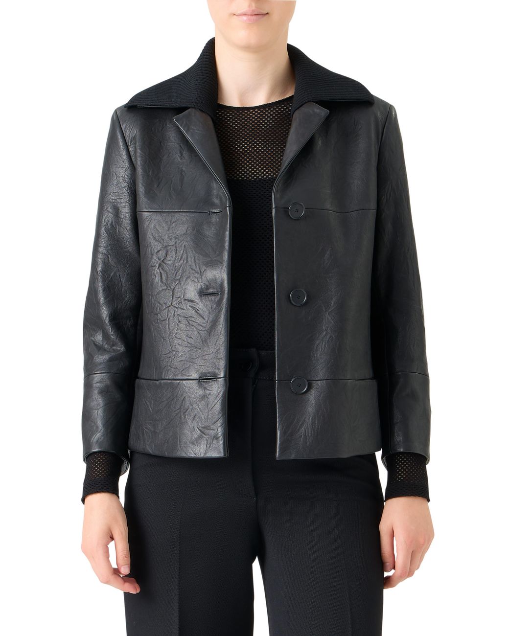 Akris Punto Black Embossed Leather Jacket