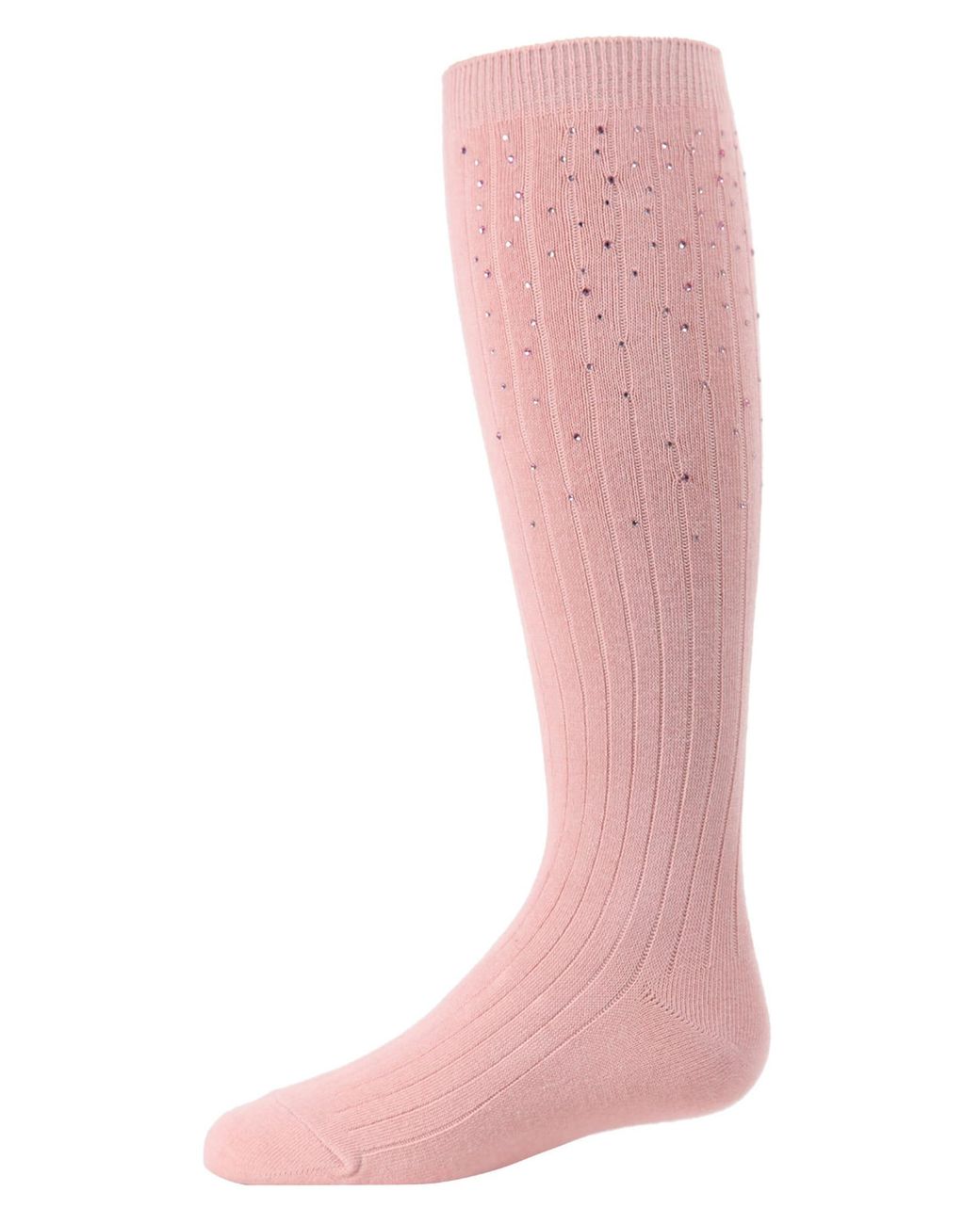 Memoi Pink Ribbed Gemstone Knee High Socks