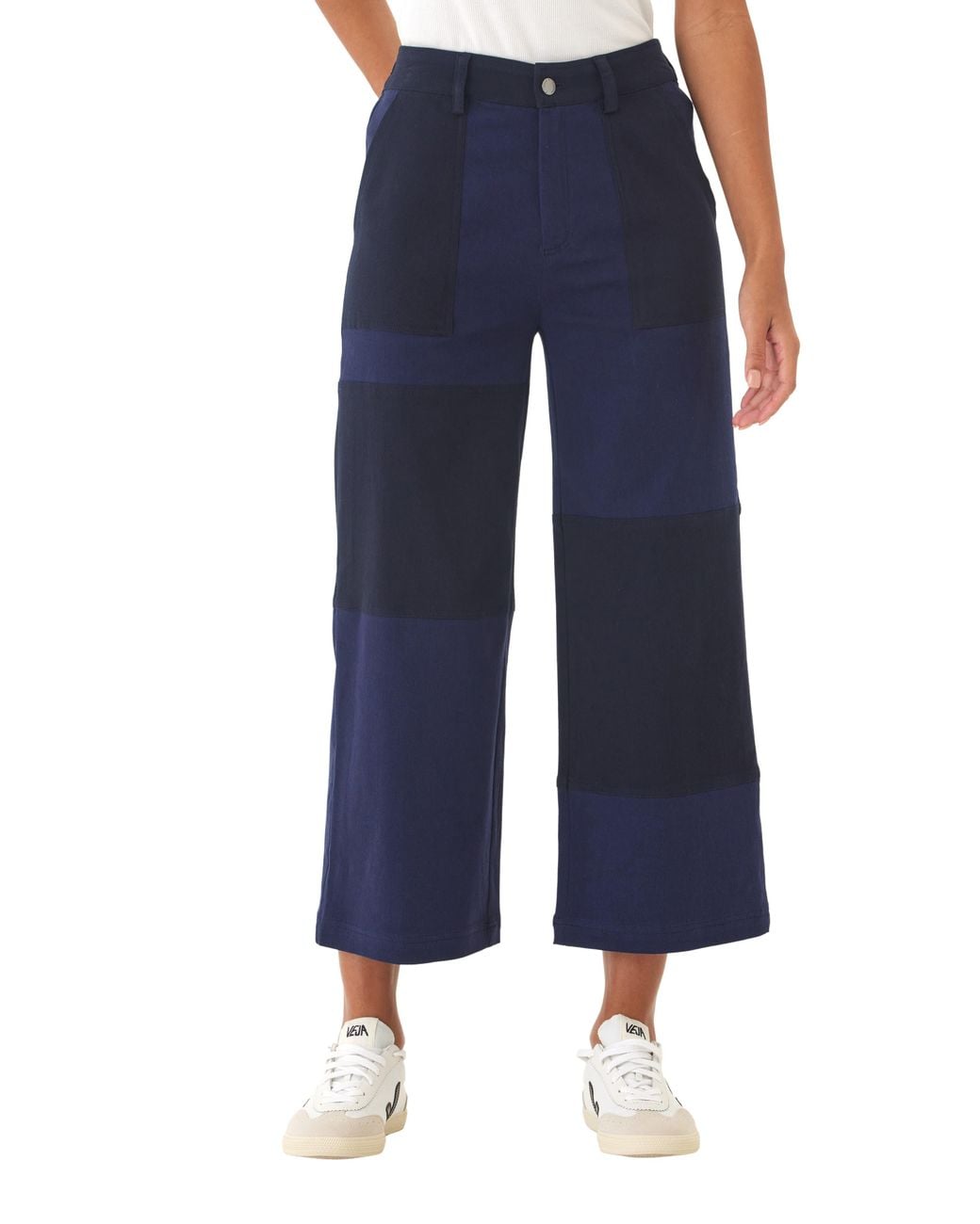 Threads For Thought Blue Pamela Patchwork Wide Leg Crop Pants