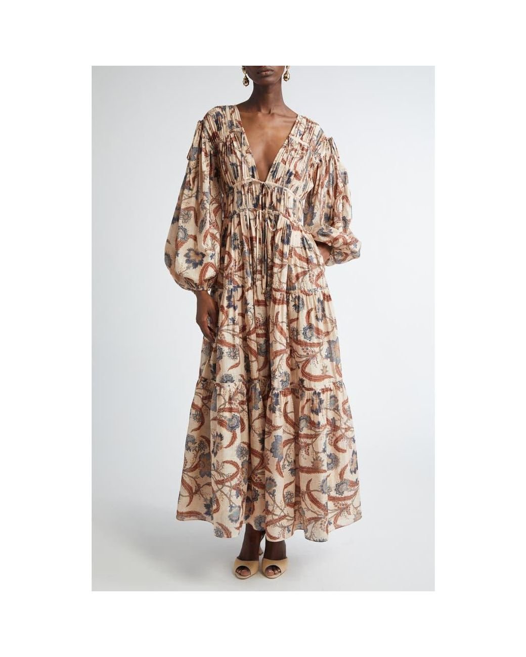 Zimmermann Ascension Tie Billow Long Sleeve Tiered Maxi