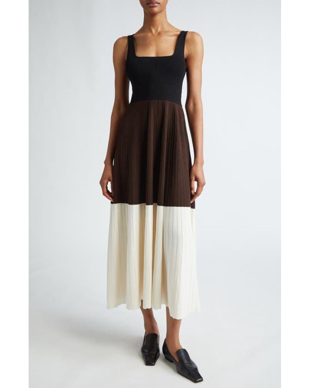 Maria McManus Colorblock Square Neck Rib Dress in Black Lyst