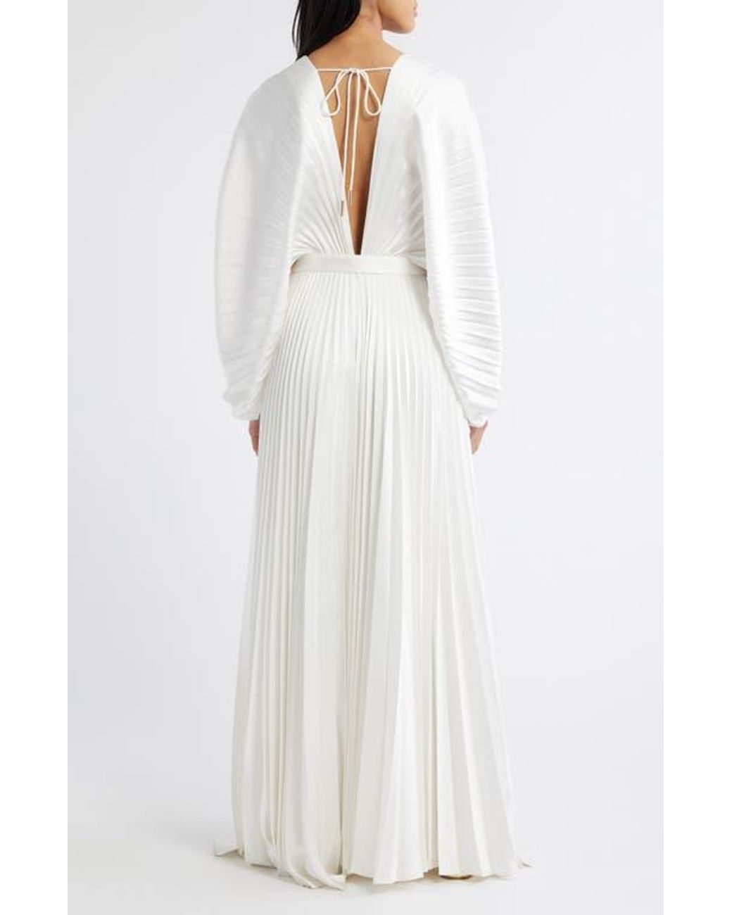 acler westover long-sleeve v-neck belted pleated maxi dress Acler Westover Long-Sleeve V-Neck Belted Pleated Maxi Dress - Gold