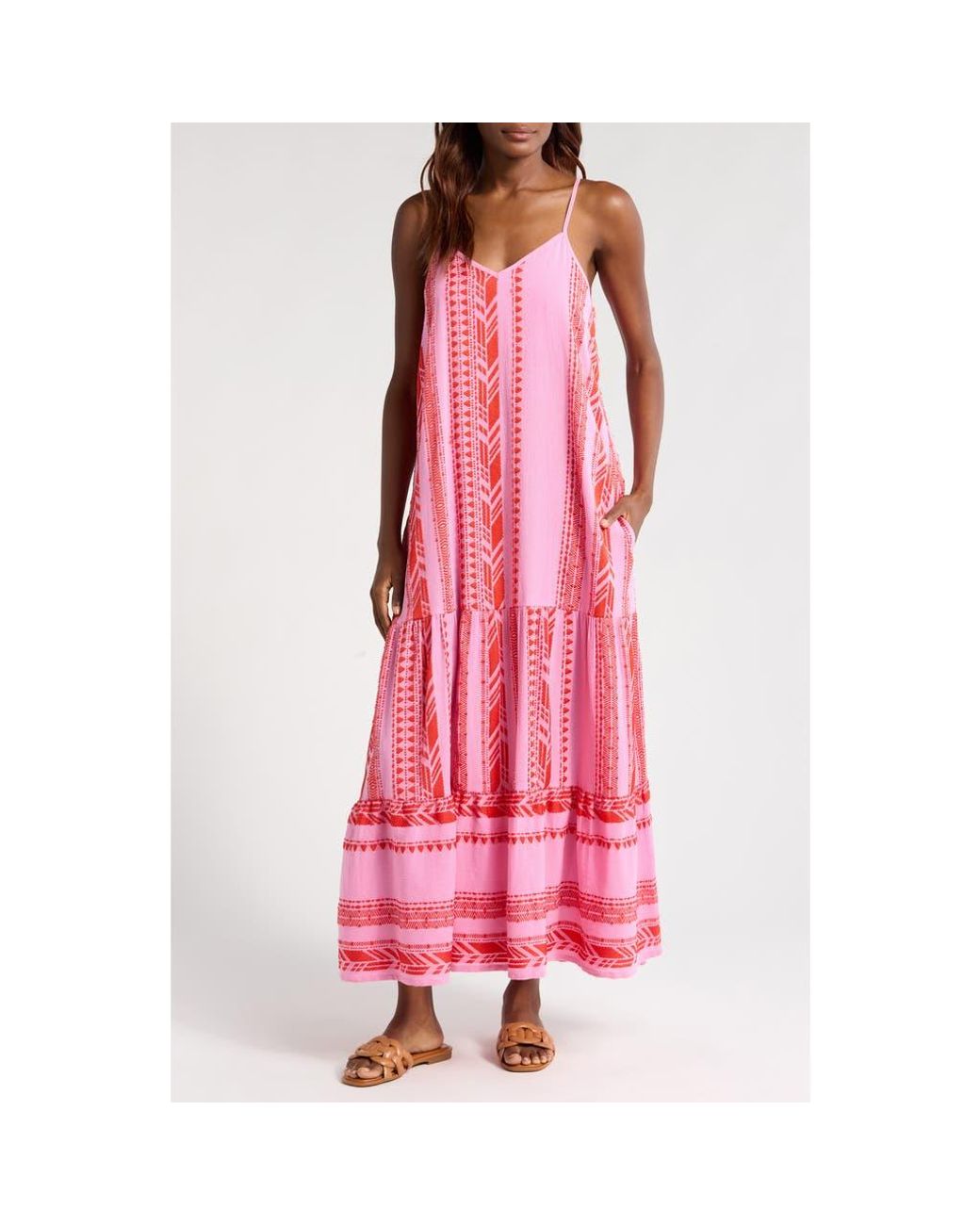 Elan Embroidered Tiered Cotton Blend Cover-Up Maxi Dress in Pink | Lyst Elan Embroidered Tiered Cotton Blend Cover-Up Maxi Dress in Pink | Lyst