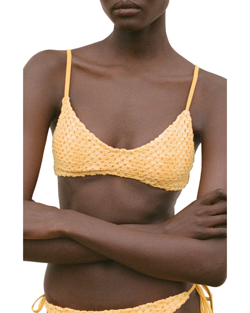 Mango Brown Crochet Bikini Top