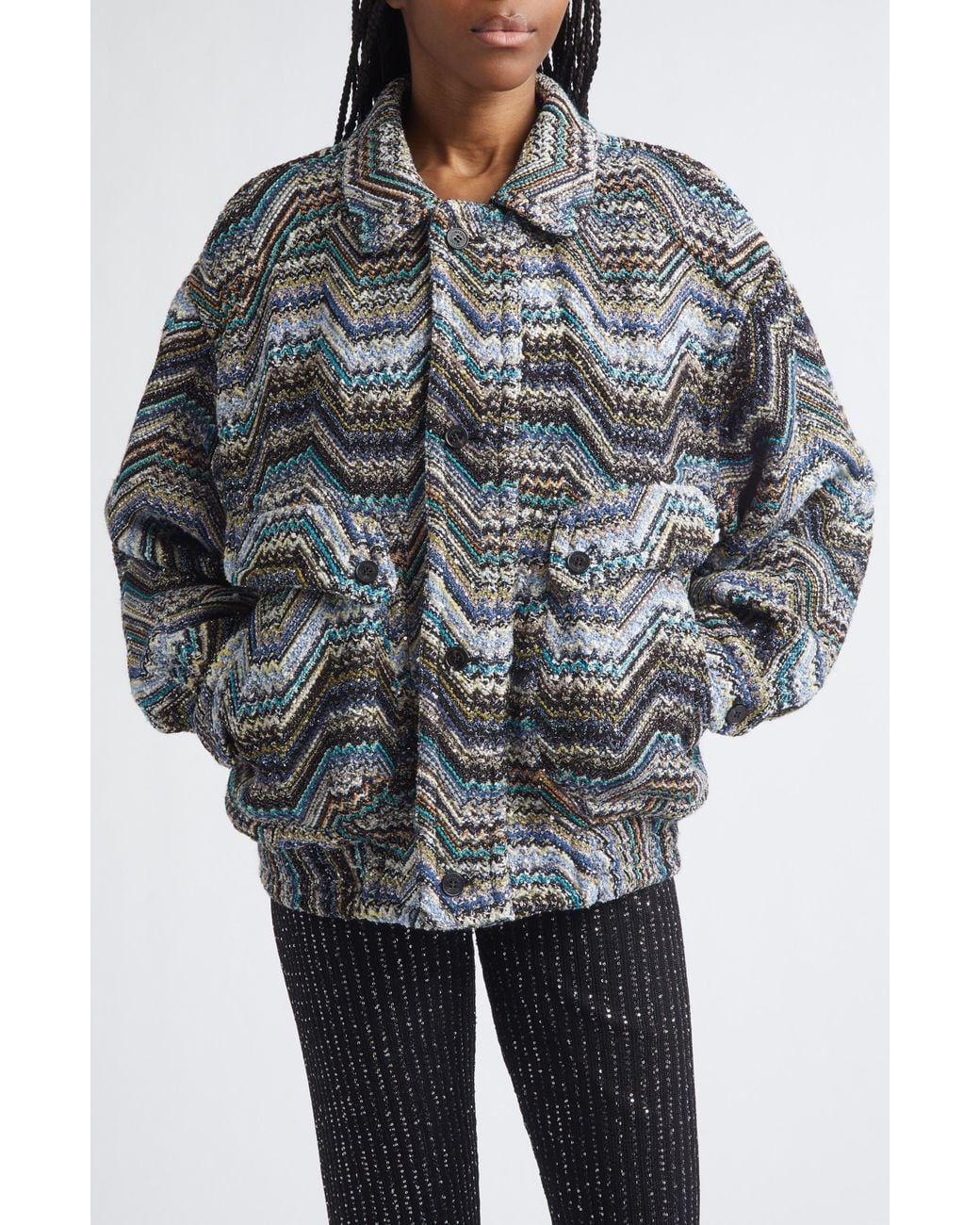 Missoni Gray Metallic Zigzag Sequin Field Jacket