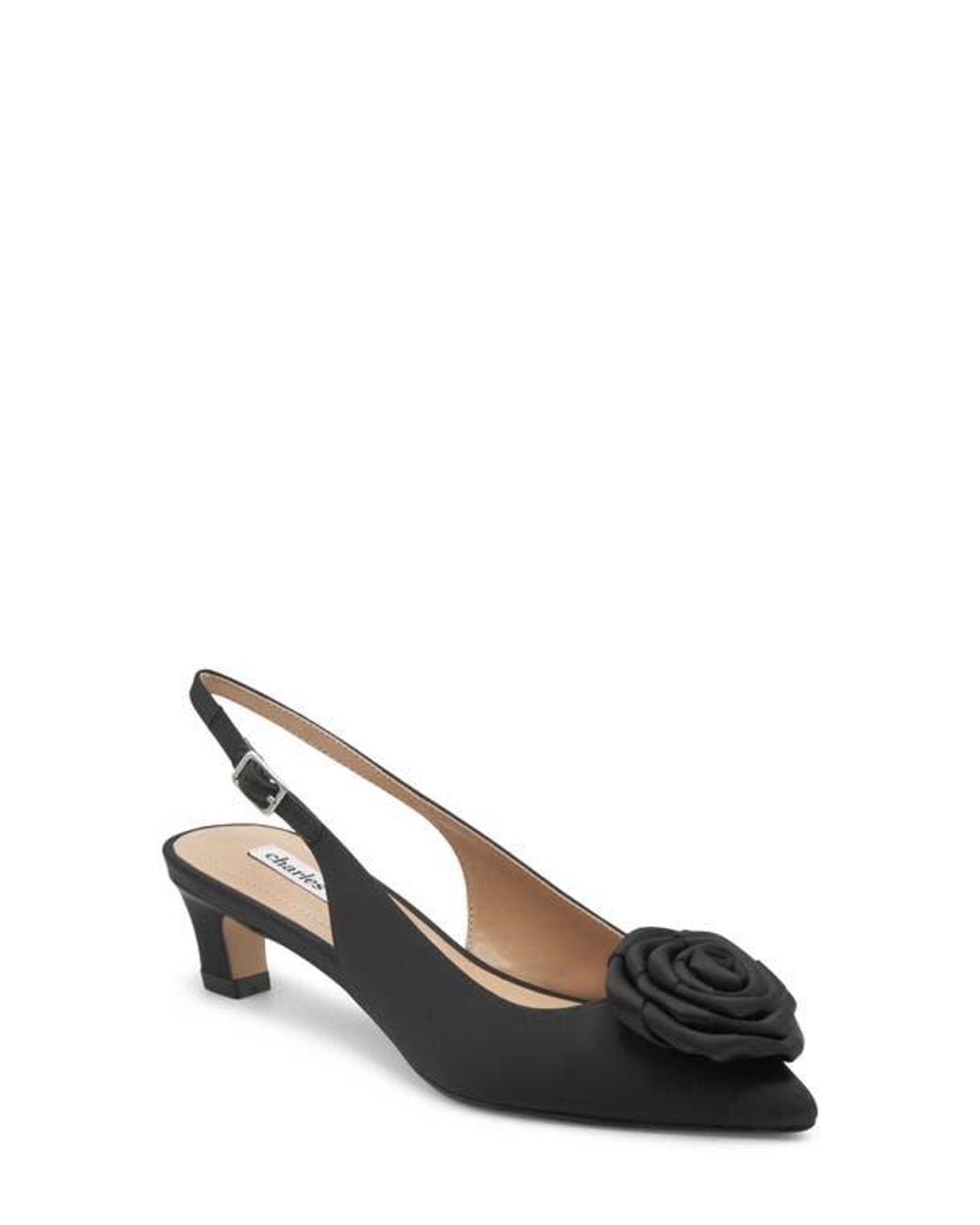 Charles David Black Aleph Slingback Pointed Toe Kitten Heel Pump
