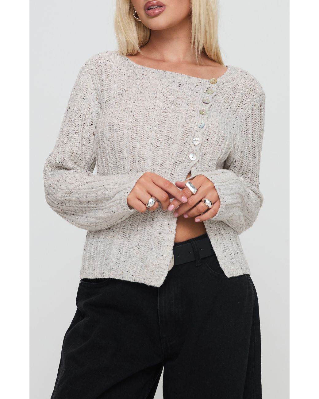 Princess Polly Gray Lneker Split Front Sweater