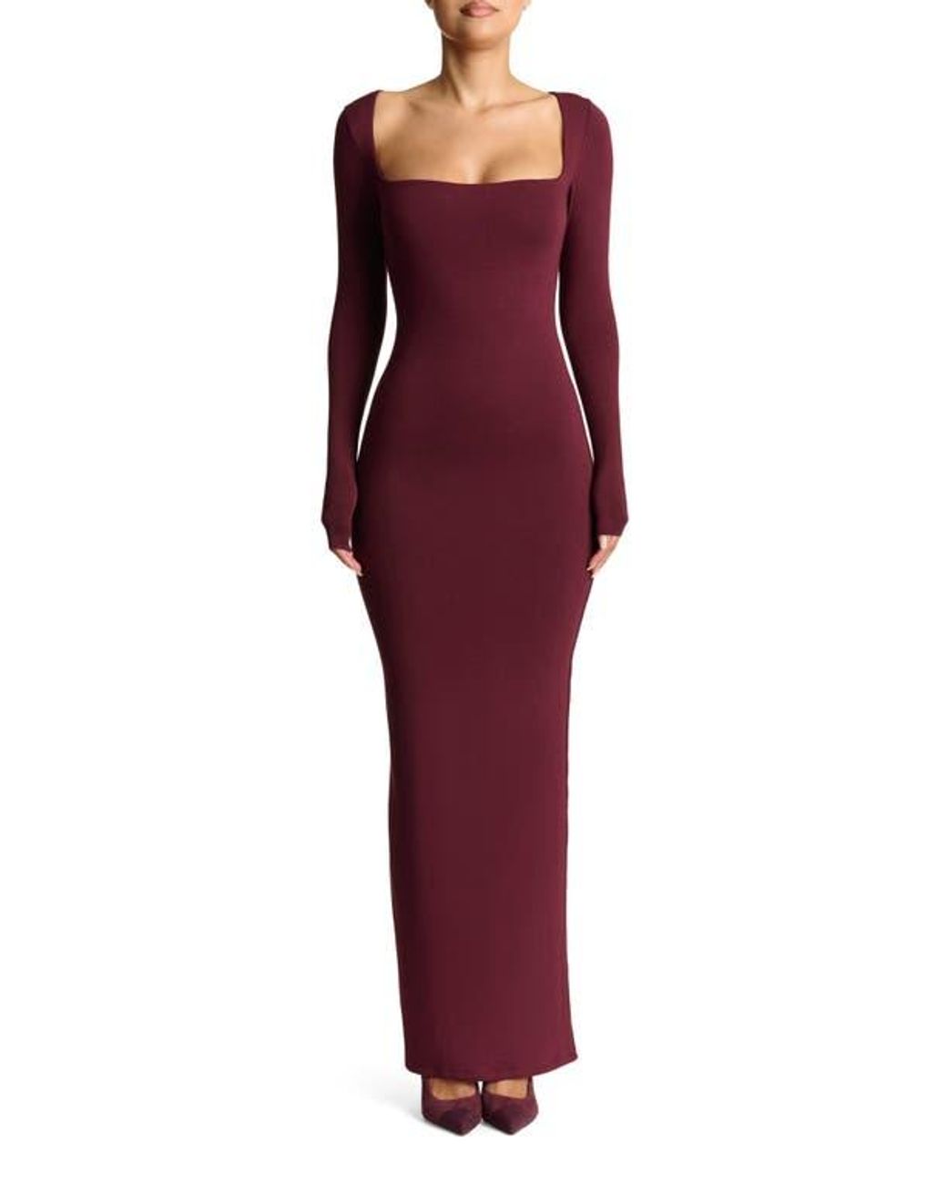 Naked Wardrobe The Square Neck Maxi Dress in Red | Lyst