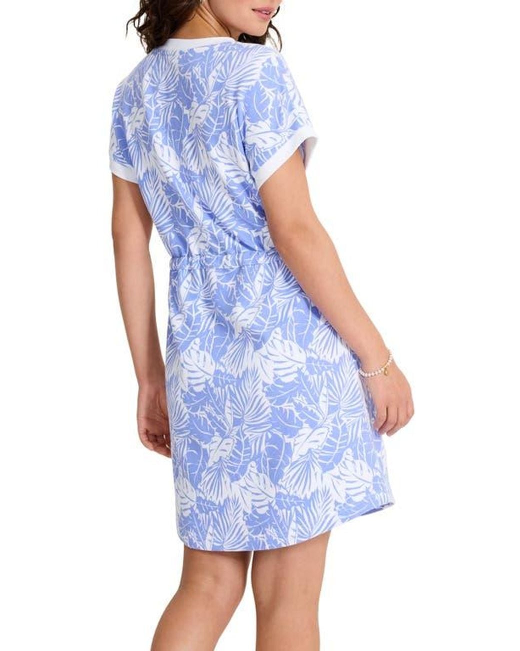 Tommy Bahama Blue Marina Del Mar Palmae Cotton Fleece V-Neck Dress
