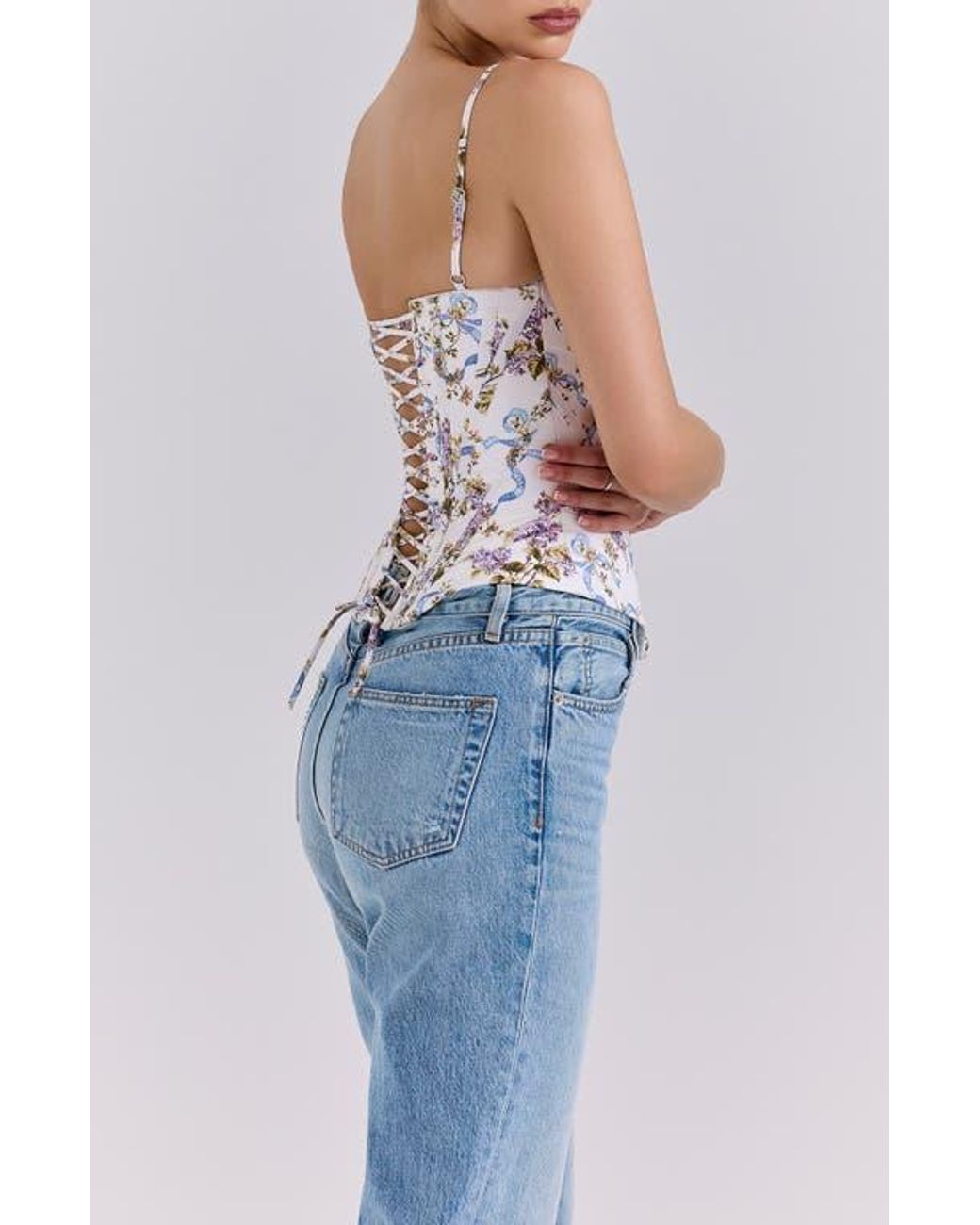 House Of Cb Cadie Stretch Cotton Corset Top in Blue | Lyst