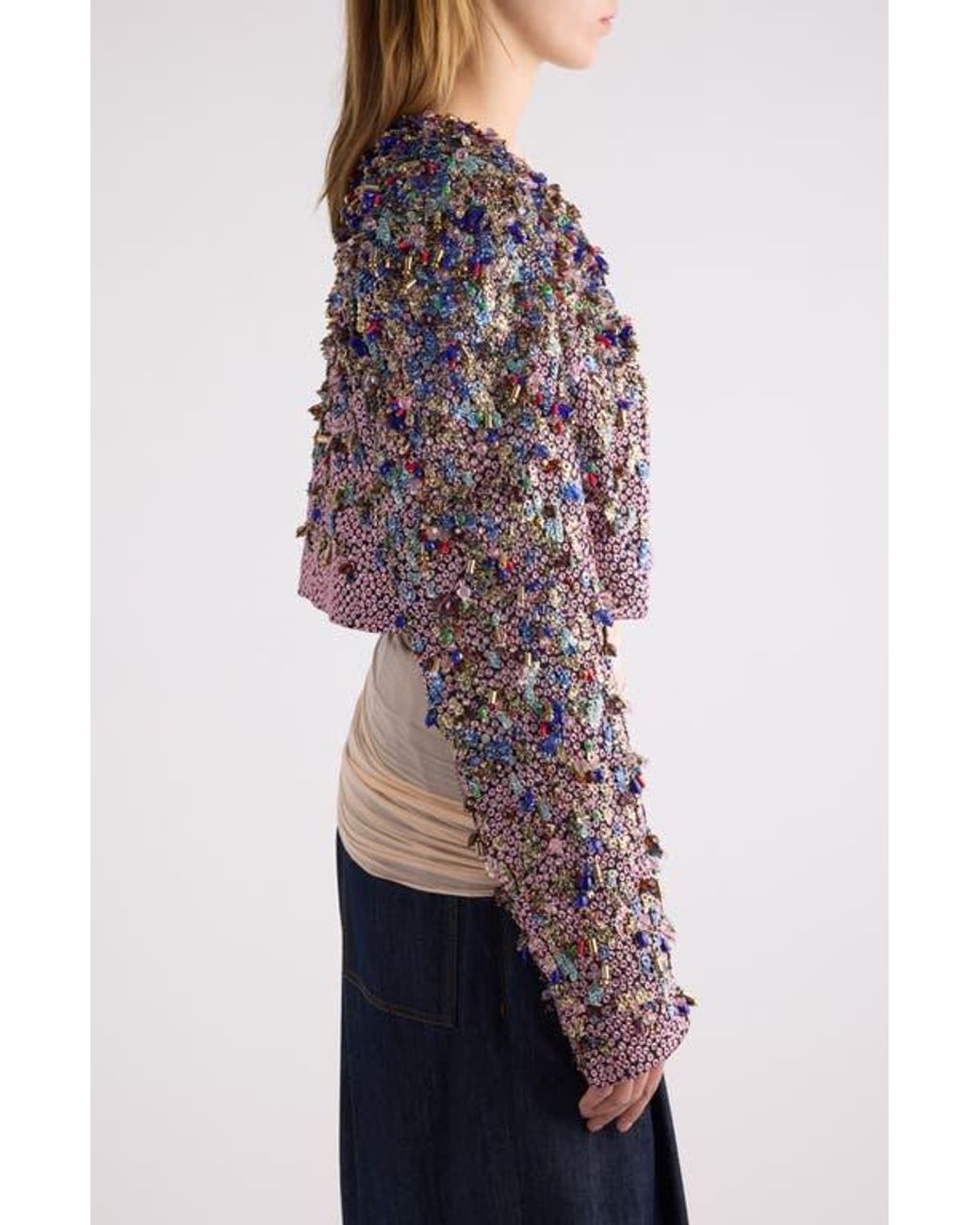 Dries Van Noten Bea Embellished Crop Jacket in Pink | Lyst