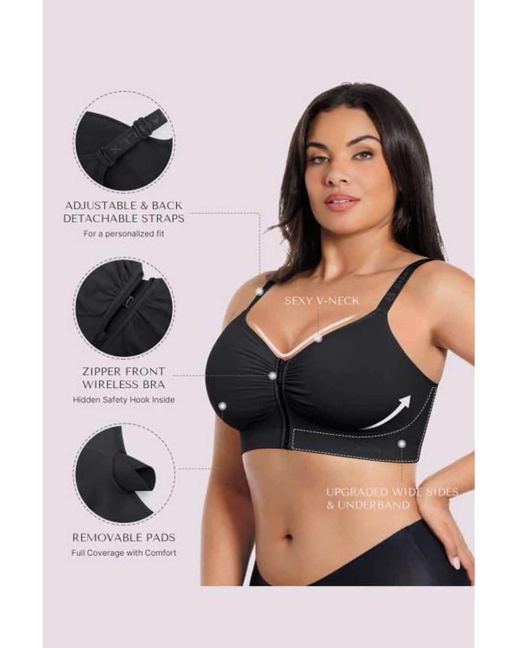 Shapellx Black Skin Flow Seamless Front-Zip Wireless Bra