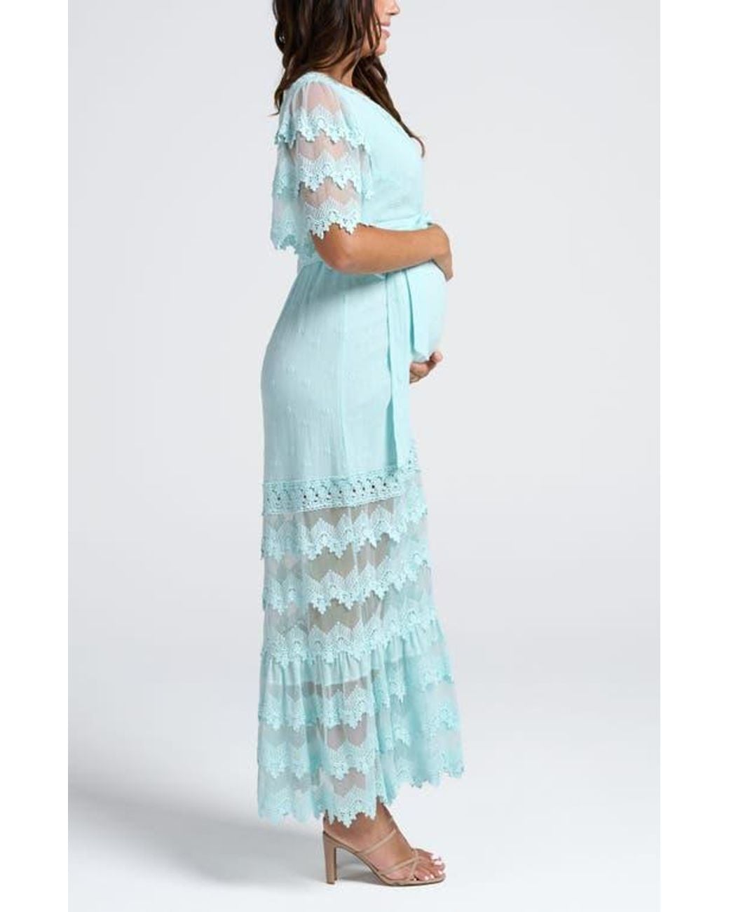 Blue Baby Shower Dress Long Sleeve ANGEL MATERNITY Roxy Lace Baby Shower  Dress In Blue Lyst