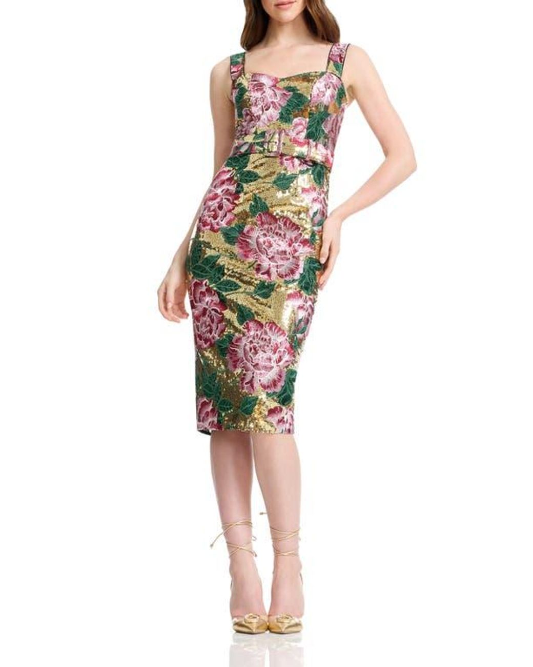 Dress the Population Nicole Sequin Floral Embroidered Cocktail Midi Dress  in Black | Lyst