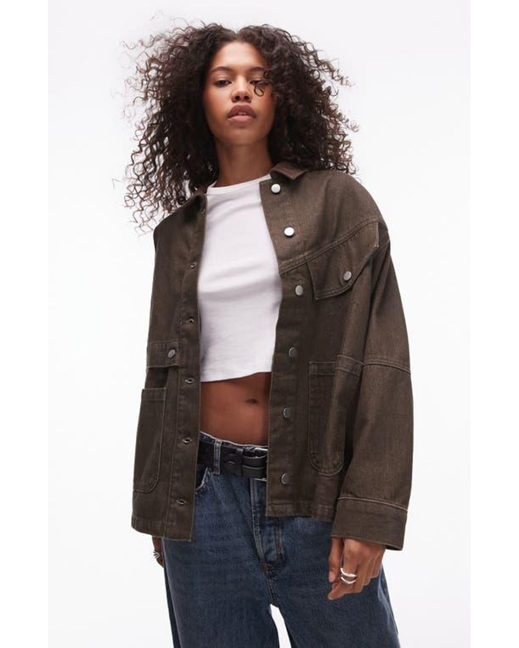 TOPSHOP Oversize Corduroy Collar Denim Jacket in Black Lyst