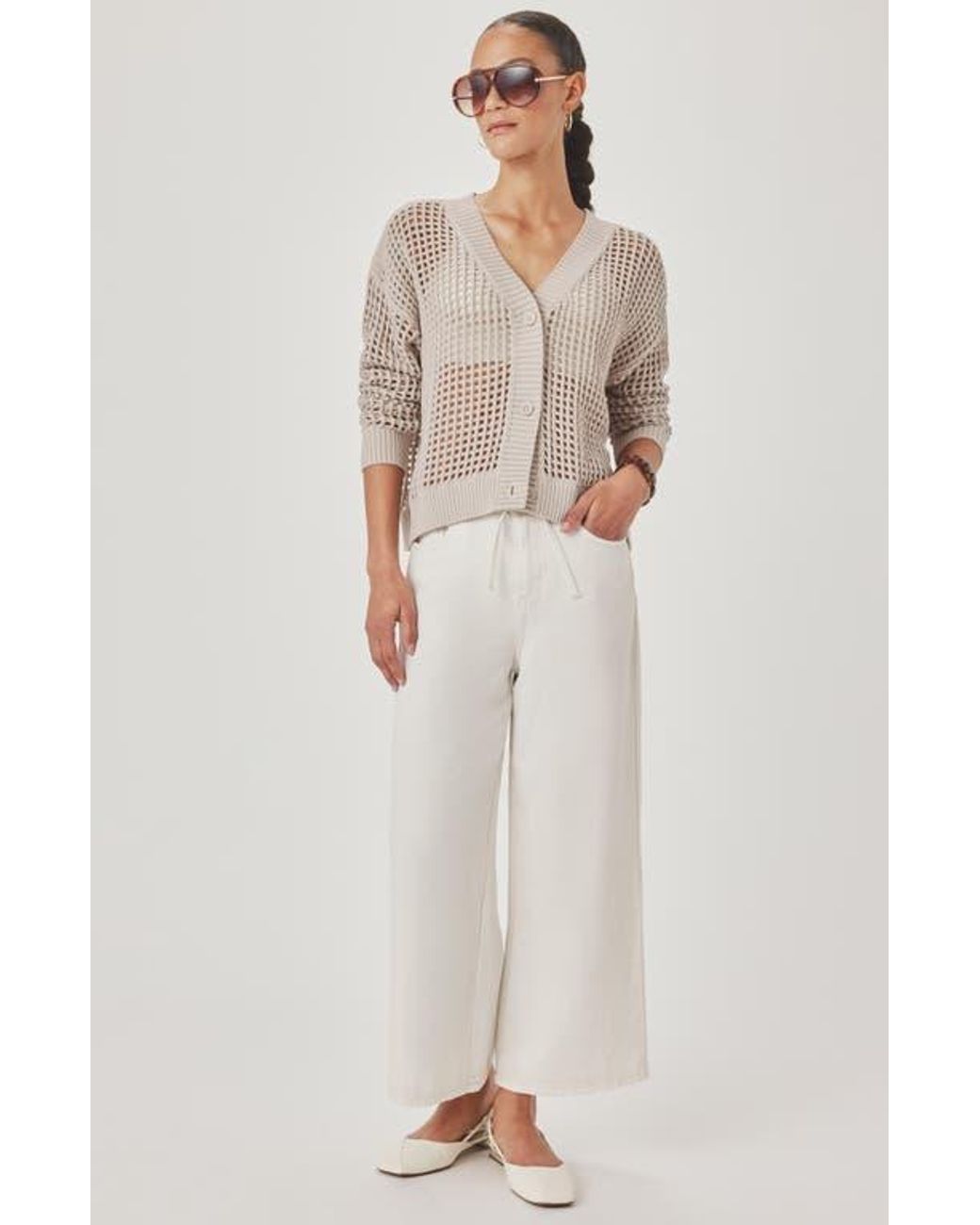 Splendid Multicolor Camellia Openwork V-Neck Cotton Blend Cardigan