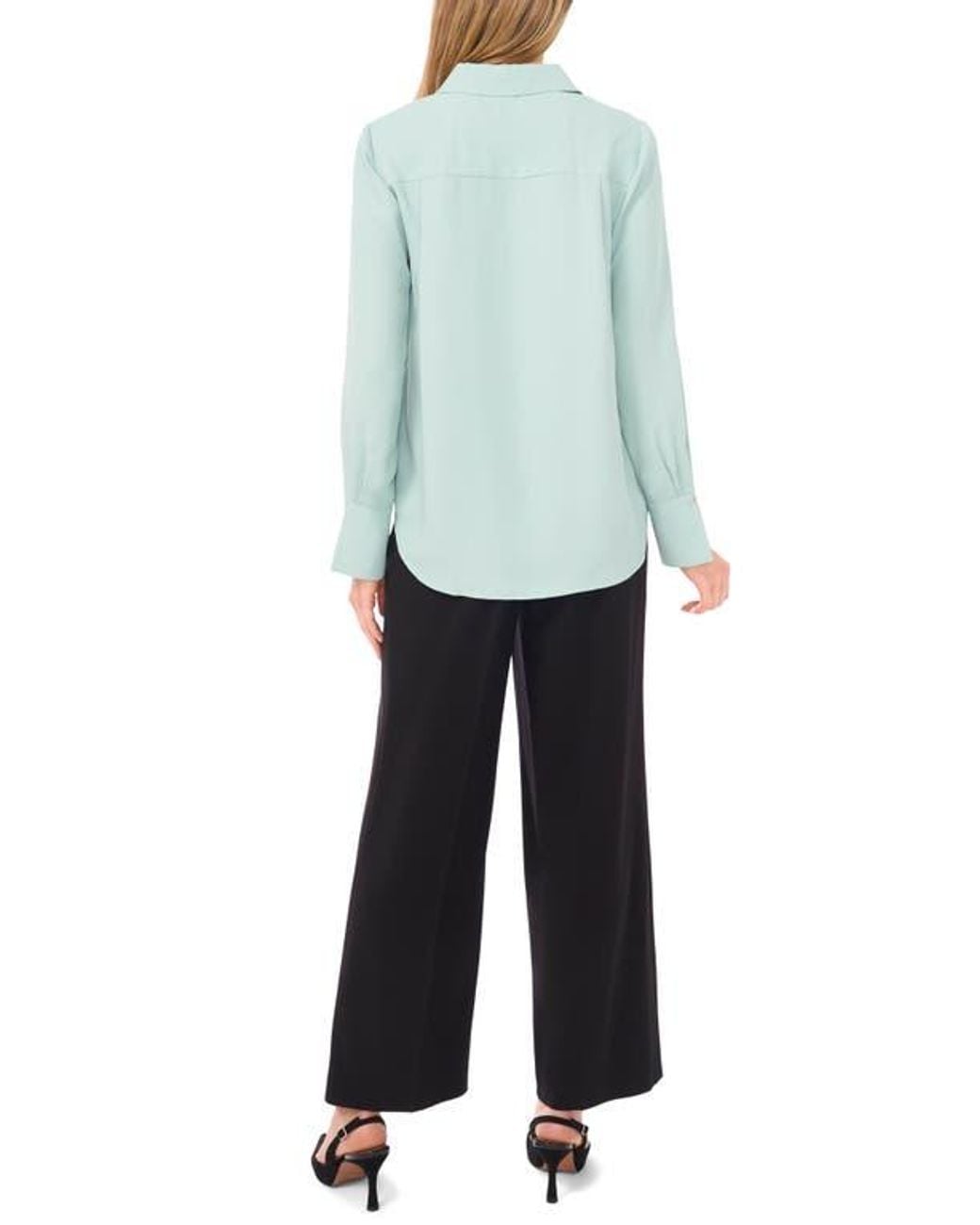 Halogen® Blue Split Cuff Button-Up Top