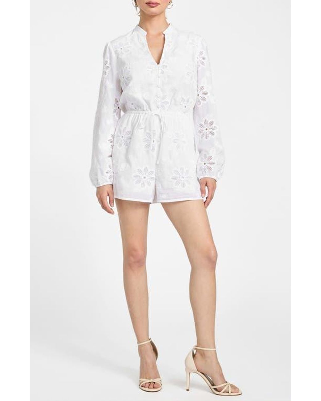 knee length dresses for ladies Off White Long Sleeve Maxi Romper With Embroidery main image 0