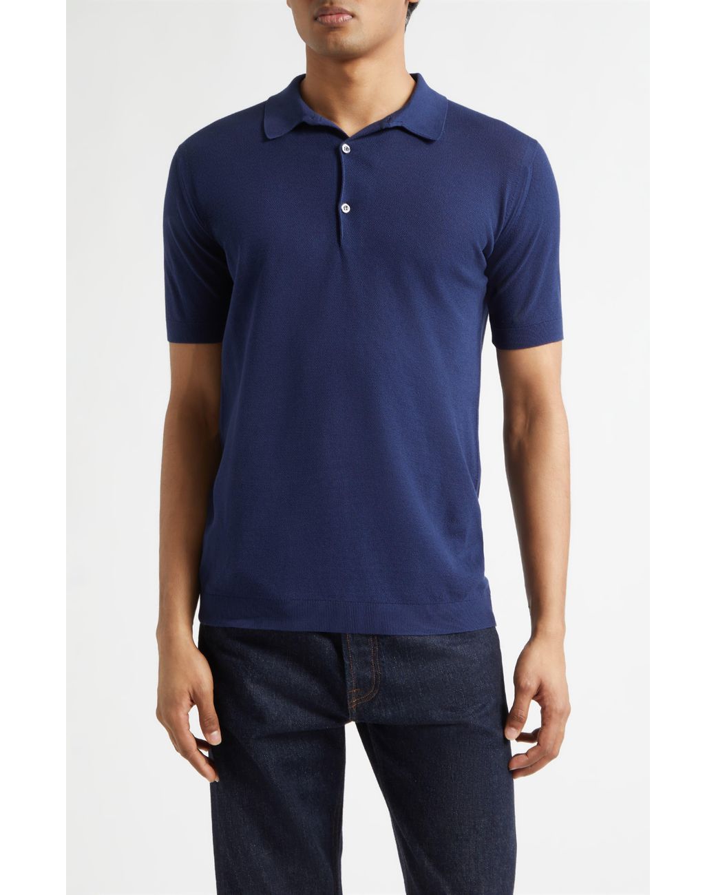 John Smedley Blue Roth Solid Sweater Polo for men