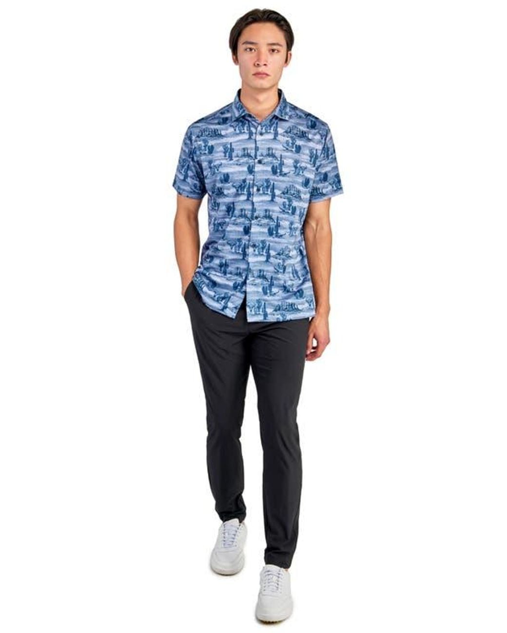 Con.struct Blue Regular Fit Desert Print Recycled Performance Golf Button-Down Shirt for men