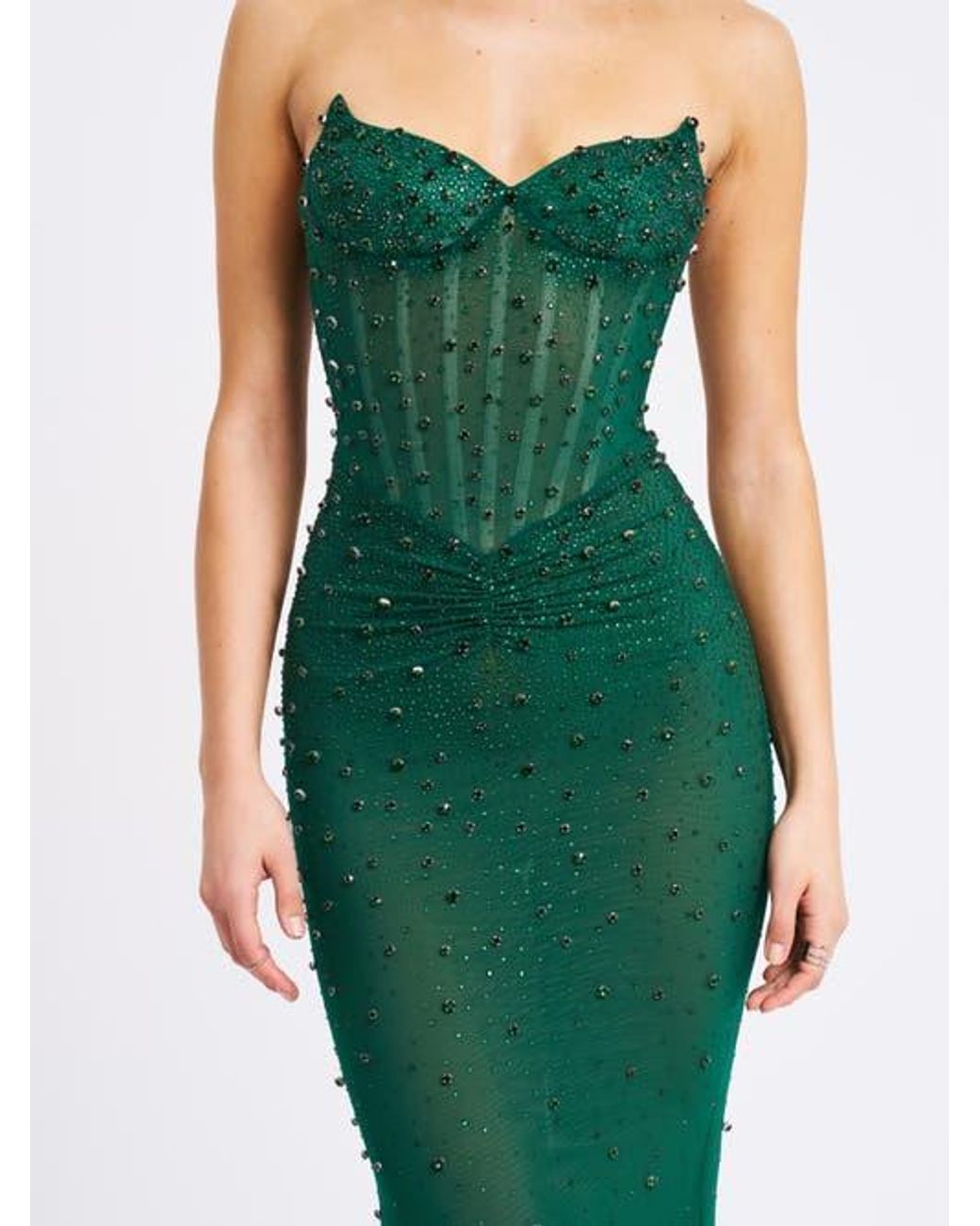 Miss Circle Fatima Burgundy Crystal Sleeveless Corset Mermaid Maxi Dress in  Green | Lyst