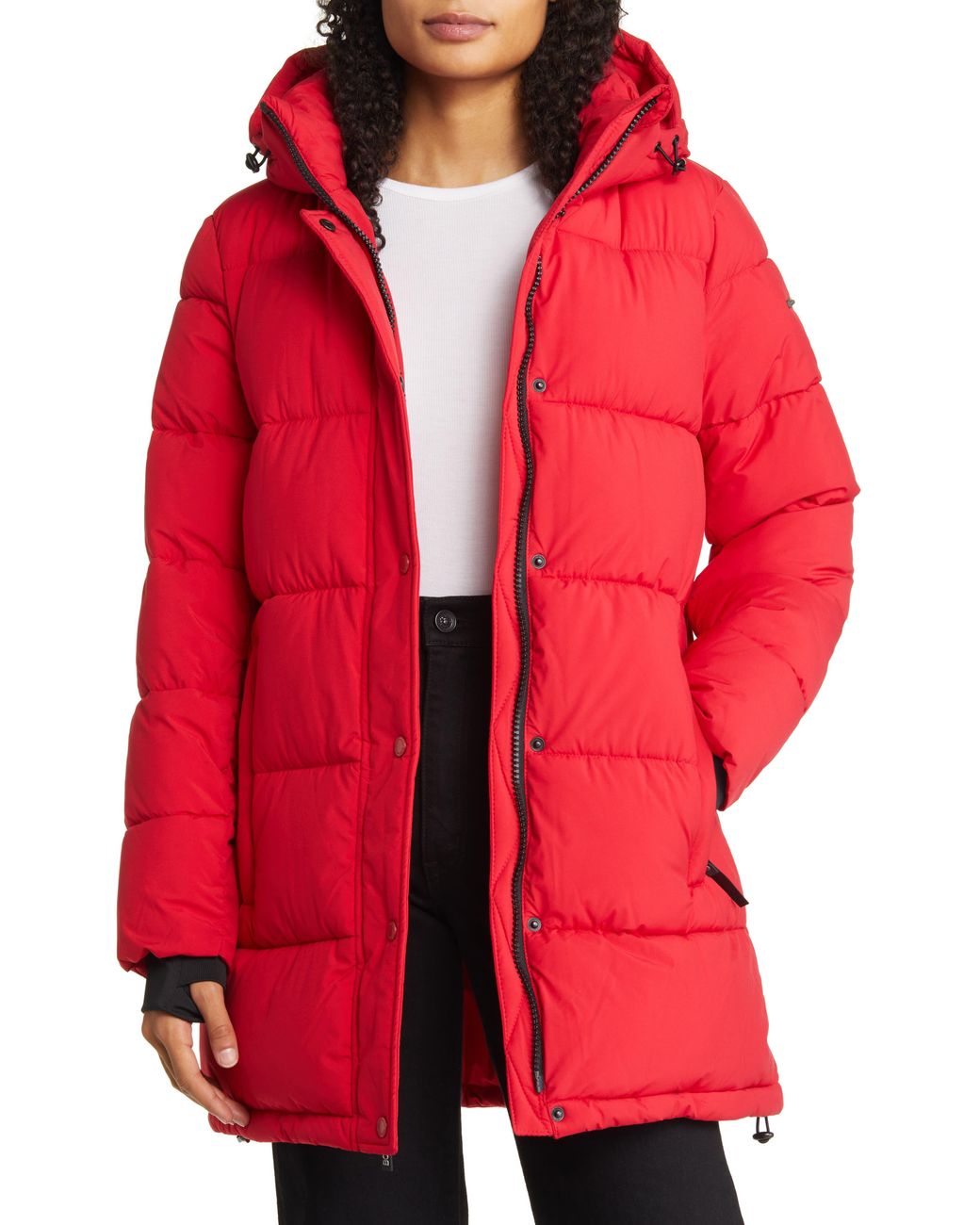 BCBGMAXAZRIA Water Resistant Hooded Puffer Coat in Red Lyst