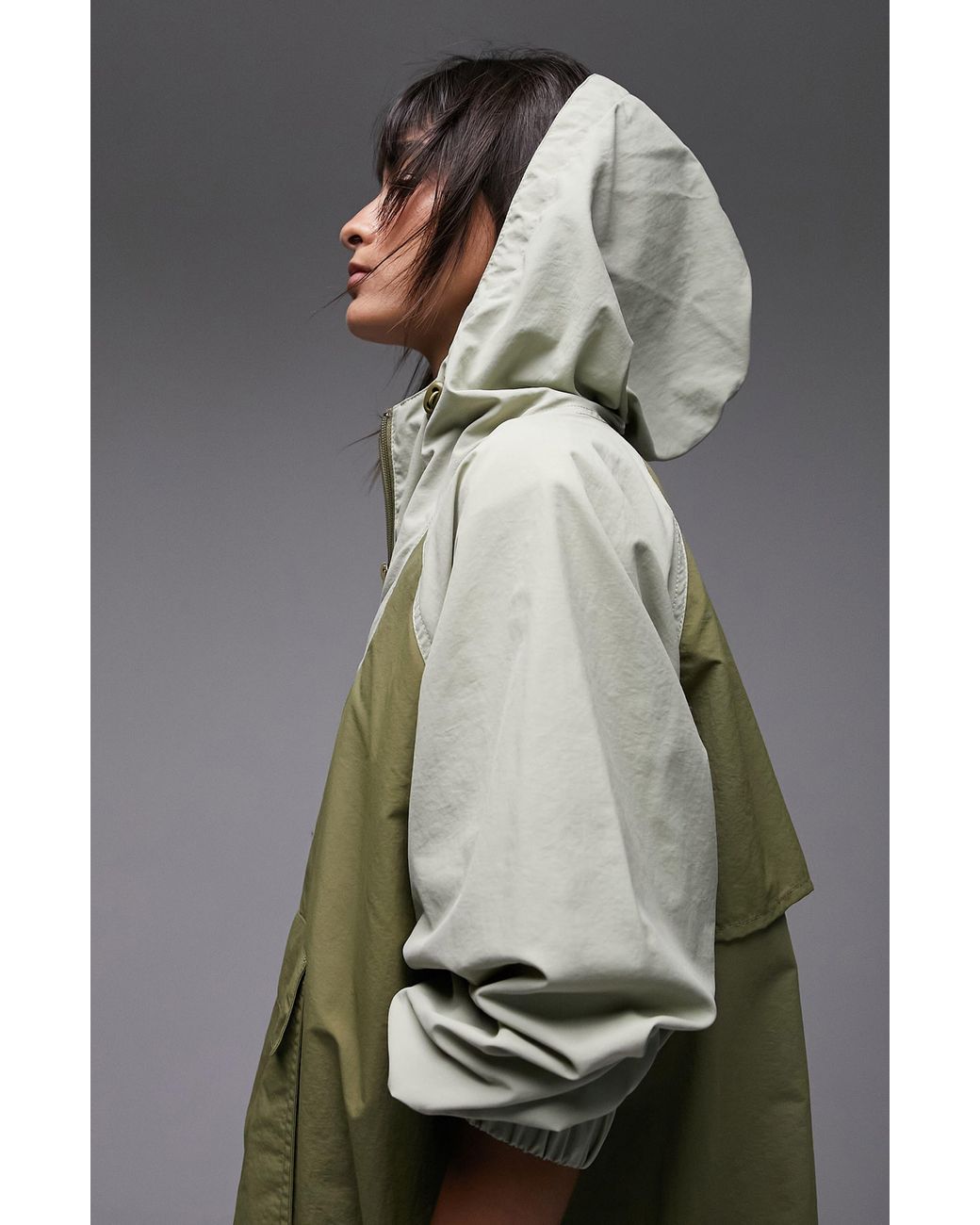 TOPSHOP Colorblock Hooded Windbreaker Anorak in Gray Lyst