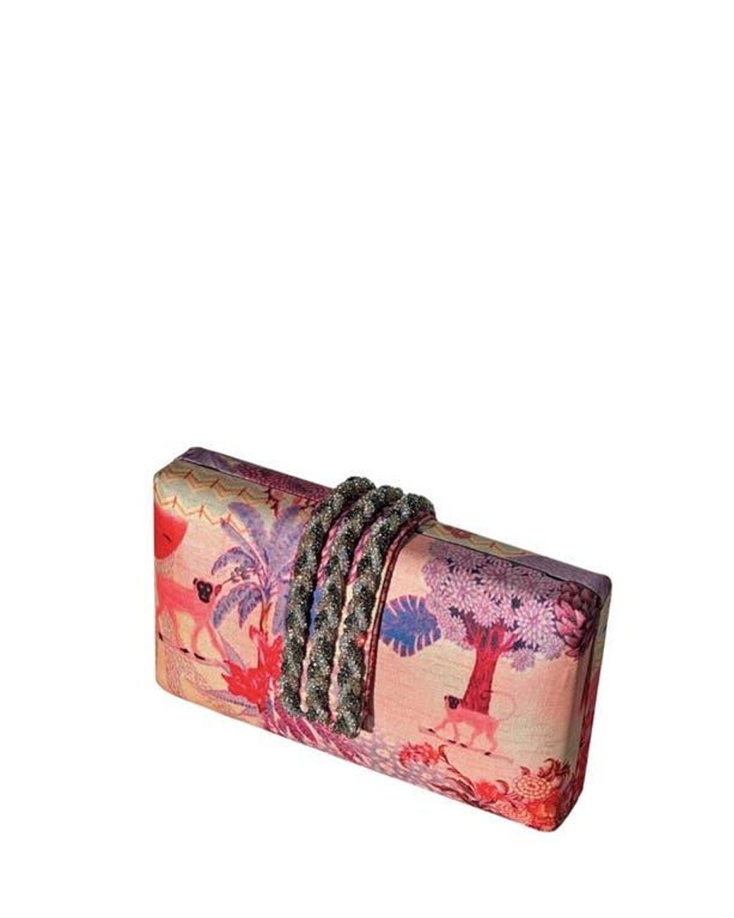 Simitri Red Printed Braid Clutch