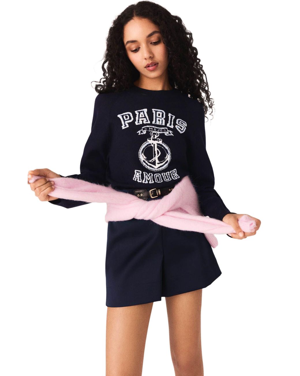 Maje White Round-Neck Slogan Sweater