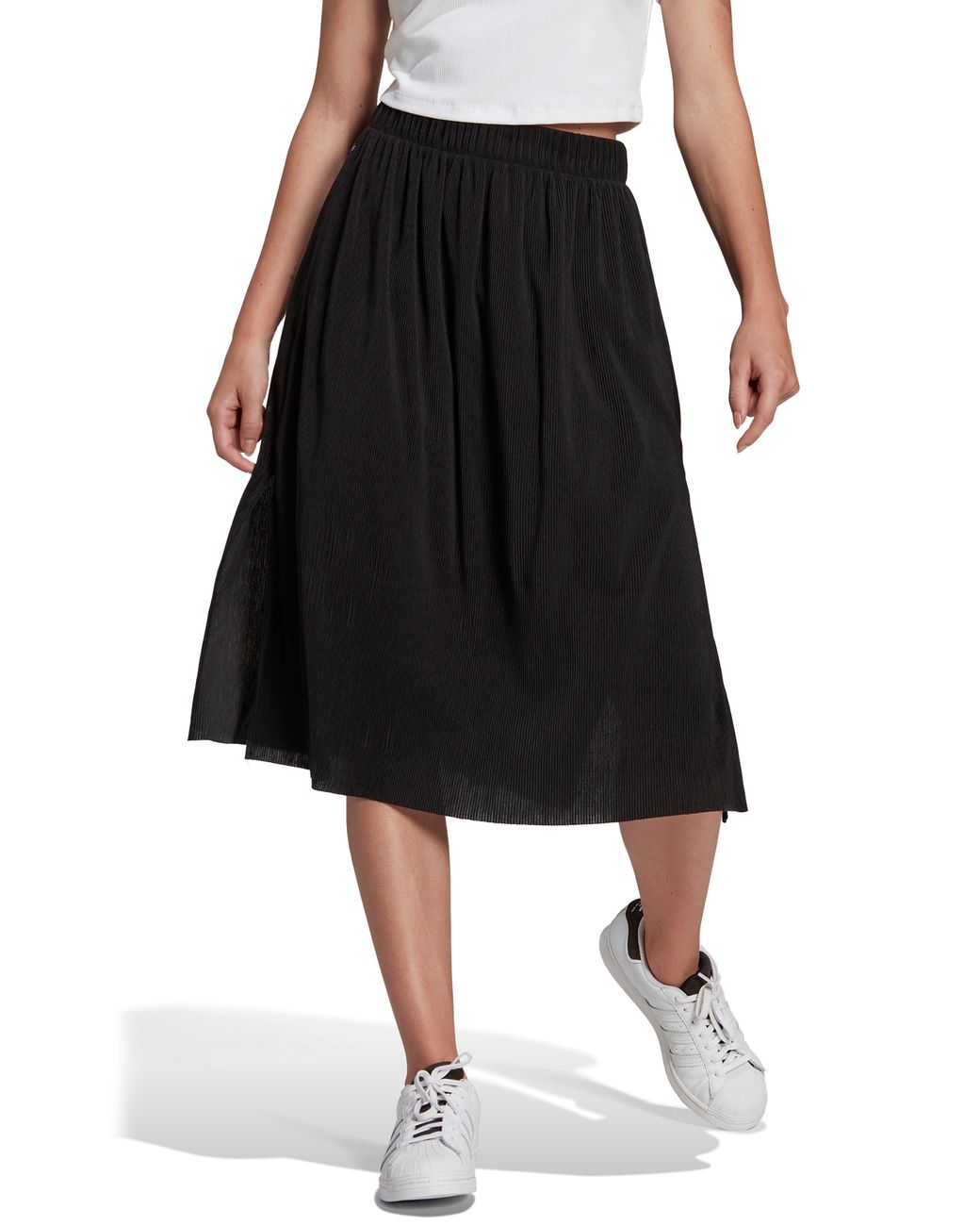 adidas Adicolor Plissé Recycled Polyester Midi Skirt in Black | Lyst