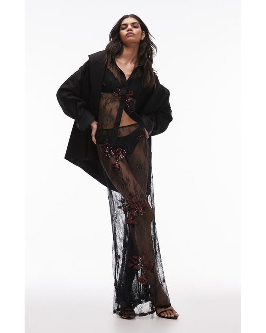 chinese dress ladies Black Lace Panel Maxi Dress main image 0