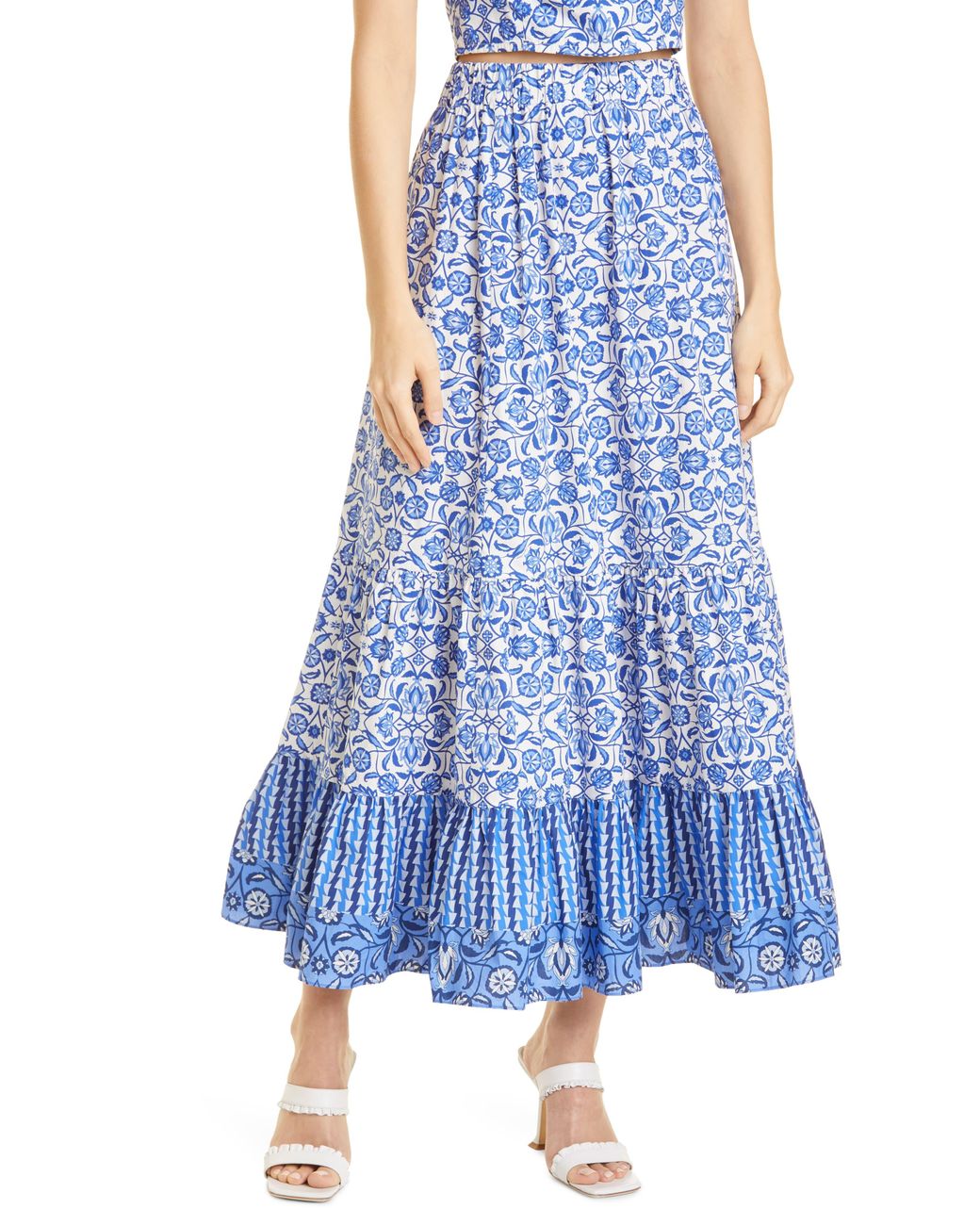 Cara Cara Floral Cotton Maxi Skirt in Blue | Lyst