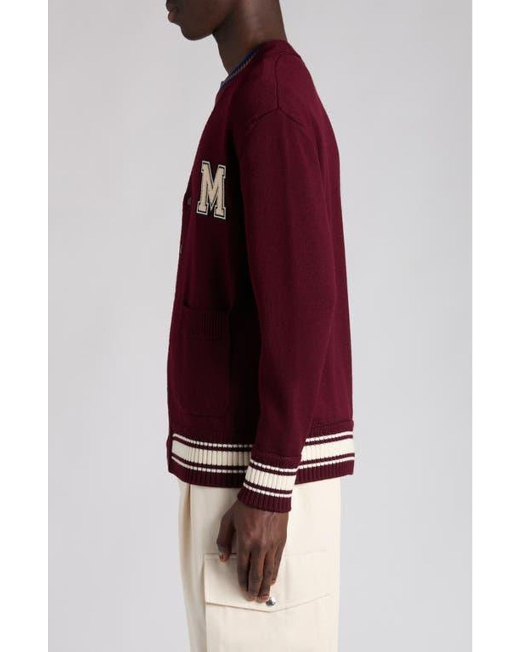 Moncler Red Monogram Patch Virgin Wool Cardigan for men